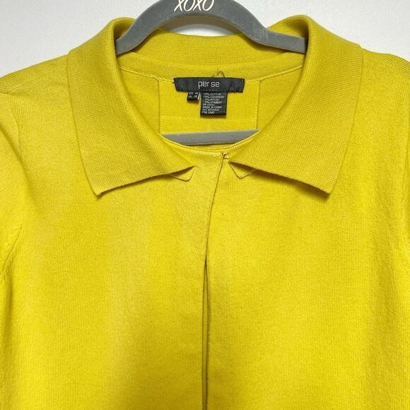 Per Se cropped yellow cashmere blend Peter Pan cardigan Sz M - Picture 2 of 4